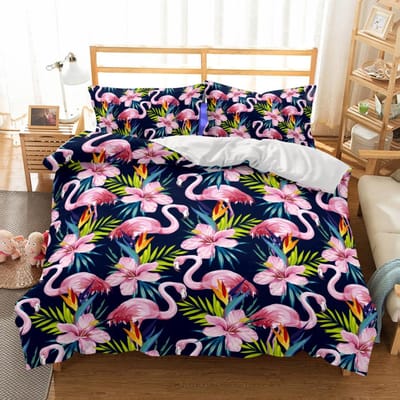 Collection de Linge de Lit Flamant Rose Simple Jumeau Complet Queen King Size Collection de Lits Flamant Chambre d'Adulte Enfant Housse de Couette Collections Anime 3D 013 US Twin(172x218cm)