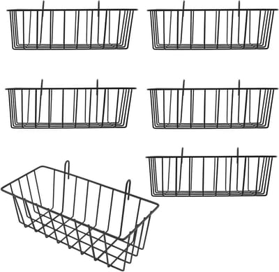 Set van 6 Wandmanden in Ruitvorm, 25 x 13 x 9 cm, Ideaal voor Opslag, Decoratie en Organisatie, Zwart Metaal