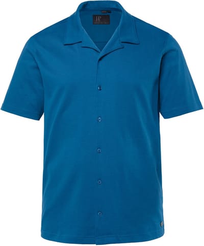 JP 1880 - Heren - Jersey overhemd korte mouwen Cubaanse kraag Cuba Fit - Donkerpetrol - Maat 3XL