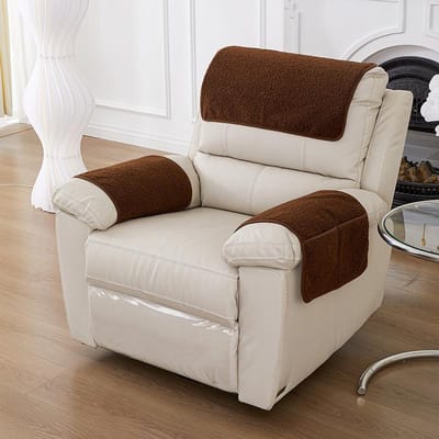 3 Pièces Housse d'Accoudoir de Canapé en Polaire Extensible avec Poches Serviette Appui-Tête de Canapé Velours Antidérapant Protection d'Accoudoir de Canapé Chaise