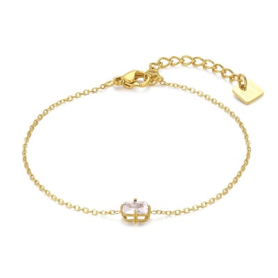 Twice As Nice Armband in goudkleurig edelstaal, 1 rechthoekig wit zirkonia 16cm+3cm