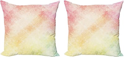 ABAKUHAUS – Perzikkleurige decoratieve kussenhoezen 2-pack – 50x50 cm – Dubbelzijdig bedrukt – Roze/Oranje/Geel