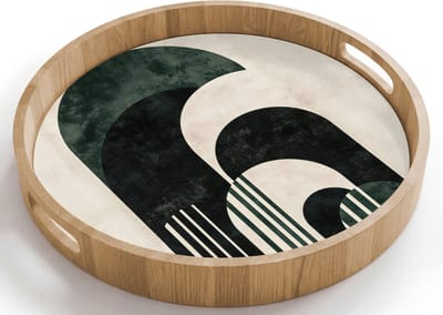 Dienblad rond 40x40 cm - Schootdienblad hout - Bogen - Donkergroen - Lijnen - Borrelplank rechthoek - Plateau houten dienbladen