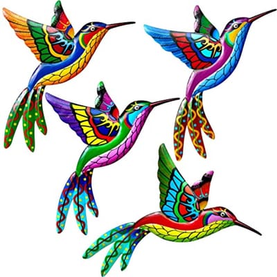 Metalen Kolibrie Wanddecoratie - 4 Pack Kleurrijke 3D Vogels voor Buiten en Binnen