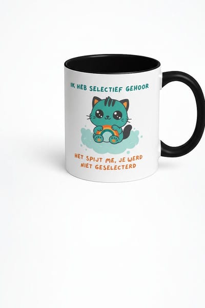 Mok "Ik Heb Selectief Gehoor" - Grappige Koffiemok met Kat Design
