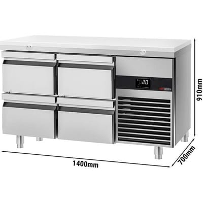 GGM Gastro Kühltisch PREMIUM - 1400x700mm - mit 4 Schubladen - inkl. Schneideplatte Weiß