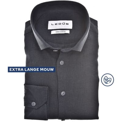 Ledûb Overhemd Solid Color Cotton-Linnen Blend Button-Down Extra Long Sleeve Mouwlengte 7 Navy / male