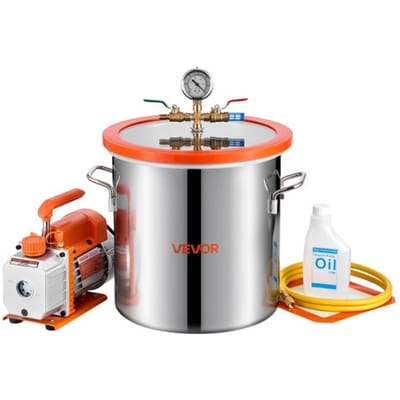 VEVOR vacuümpomp met 18,9 L vacuümkamer, 3,5 CFM 99 L/min, 180 W, 1-traps vacuümpomp, vacuümpompkit, 1,5 m slang, voor het stabiliseren van hout en het ontgassen van siliconenhars