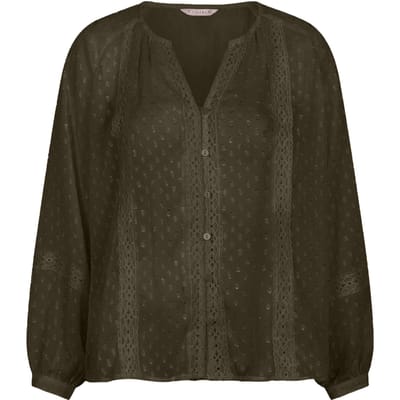 EsQualo Blouse Plumetis Embroidery Tape Green Maat: 36 | Longsleeves Outlet | Dames | Groen