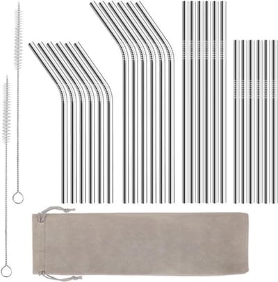 Thijox - 24 Stuks Herbruikbare Roestvrijstalen Rietjes 304 - Metalen Rietjes 215 mm & 265 mm - Milieuvriendelijk, Geurneutraal voor Cocktails, Smoothi
