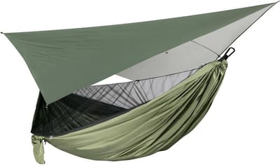 Kampeer hangmat - Nylon bed - Buiten ontspannen - Inclusief regenbescherming - 290x140 cm - Groen