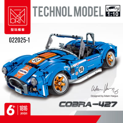 Beberlu Technik 022025-1 auto sportwagen, 1816 stuks Retro Shelby Cobra 427, modulaire MOC met universele afstandsbediening