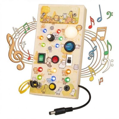 Sogiol® Montessori Busy Board met LED Lichtjes - Houten Activiteitenbord - Educatief Speelgoed vanaf 3 jaar - Sensorisch Reisspeelgoed voor Peuters - Motoriek Speelgoed - Dierentuinserie