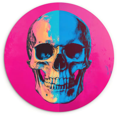 WallCircle® Wandcirkel 120x120 cm - Muurcirkel Neon - Blauw - Pop-art - Schedel - Muurdecoratie woonkamer - Wanddecoratie slaapkamer - Kamer decoratie accessoires - Ronde schilderijen XXL