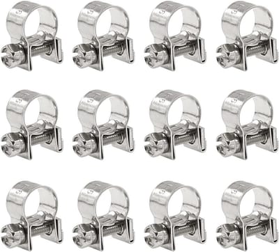 12-delige set roestvrijstalen mini brandstofinjectieslang klemmen, verstelbare buis- en slangklemmen voor 9-11 mm diameter
