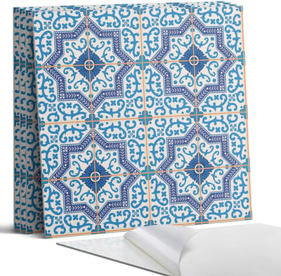 Coloray Wandpanelen Zelfklevend - Tegelpatroon met ornamenten Zelfklevende Wandpanelen - 50 cm x 50 cm - Blauw Wandpaneel PVC - 4 stuks - Texturen Wandpanelen Zelfklevend - Keuken Wandpanelen - Wandpanelen Badkamer
