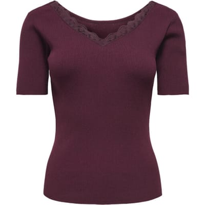Jacqueline de Yong T-shirt Jdynanna S/s Revers Lace Pullover K 15376557 Windsor Wine Dames Maat - M