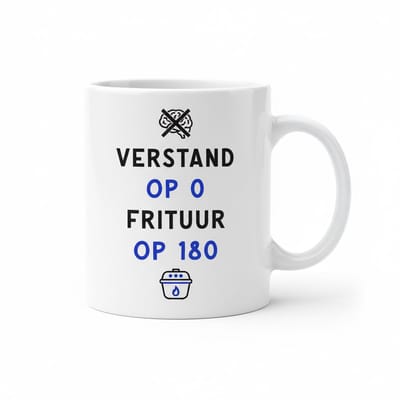 Grappige Tekst Koffiemok 330 ml – “Verstand Op 0, Frituur Op 180” Leuk Cadeau Mok