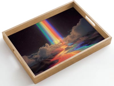 Dienblad hout 50x35 cm - Schootdienblad - Regenboog - Verticaal - Sterrenhemel - Wolken - Borrelplank rechthoek - Plateau dienbladen