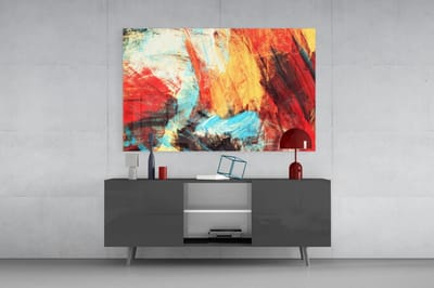 Glasschilderij Abstract - Moderne kunst - Wanddecoratie - Kleurrijk - 72x46 cm