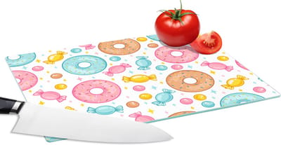 Glazen Snijplank - 28x20 - Snoep - Donuts - Patronen - Snijplanken Glas