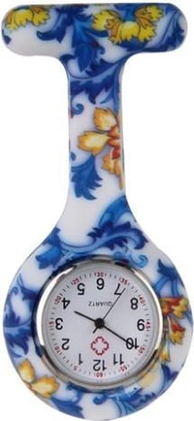 Fako® - Verpleegstershorloge - Zusterhorloge - Verpleegster Horloge - Siliconen Print - Bloemen Blauw/Geel