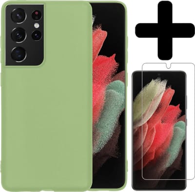 Hoesje - Met Screenprotector - Geschikt voor Samsung Galaxy S21 Ultra - Sterk & Shockproof - Telefoon Hoes - Back Cover - Siliconen Case - Telefoonhoes - Groen