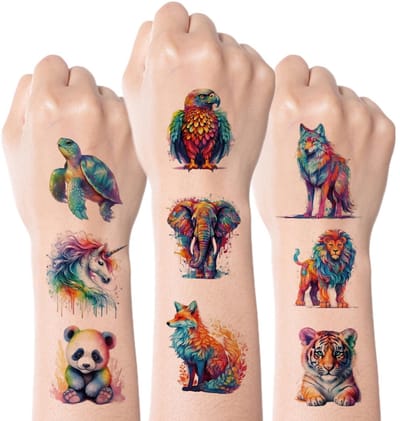 Dailygoods- Tijdelijke Tattoos Waterdicht - Dierentatoeages voor Kinderen - 10 Vellen - 60 Stijlen - Aquareltatoeages - Milieuvriendelijk en Duurzaam