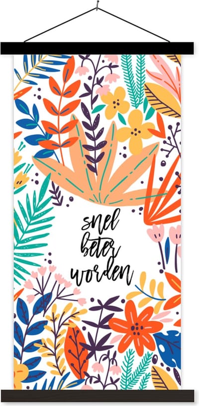 Posterhanger incl. Poster 40x80 cm - Schoolplaat - Beterschap - Spreuken - Plant - Textielposter - Zwarte latten