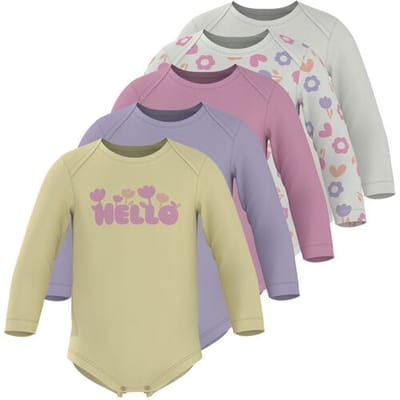 LUPILU Set van 5 baby rompers (wit/roze/paars/geel, 62-68)