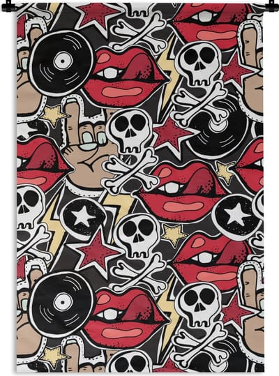 Wandkleed - Wanddoek - Rock - Rock 'n roll - Patroon - Doodshoofd - 60x90 cm - Wandtapijt