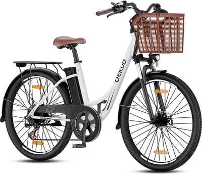 Qekud 26-B1 Elektrische Citybike – 250W Motor, 36V 13,5Ah Accu 7-versn. Shimano, Schijfremmen, LCD, Verlichting – Wit