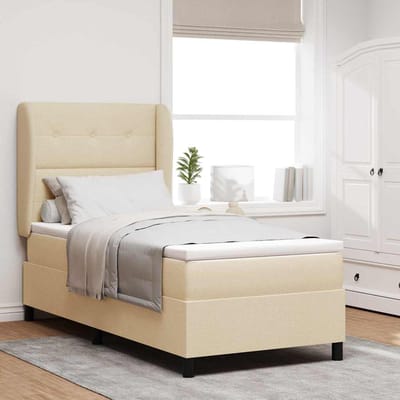 vidaXL - Boxspring - bed - met - hoofdeinde - Crème - 100 - x - 200 - cm - Stof