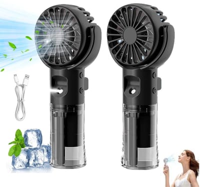 2-in-1 Handventilator met Waternevel - 2 stuks - 4 snelheden - 4000mAh - Stille - Mini Fan Oplaadbaar - USB-C - Koel en hydrateer overal - Verkoelende Airflow - Draagbare Mini Ventilator - ideaal voor kantoor, reizen, wandelingen of het strand -zwart
