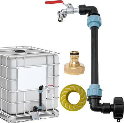 2-in-1 IBC Tap Set - Zwanehals 3/4" & Kogelkraan - Voor 1000L Watertank, Regenton, Tuinbewatering