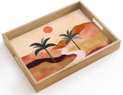 Dienblad hout 40x30 cm - Schootdienblad - Heuvels - Palmbomen - Abstract - Borrelplank rechthoek - Plateau dienbladen