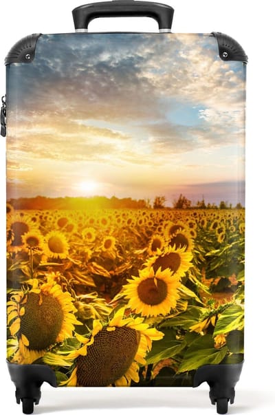 NoBoringSuitcases.com - Koffer zonnebloemen - Past binnen 55x40x20 cm en 55x35x25 cm - Fotokoffer - Weekendtas - Trolley handbagage - Valiezen met wieltjes volwassenen - Reistrolley - Cabin suitcase - Reiskoffer op wielen - Rolkoffer lichtgewicht