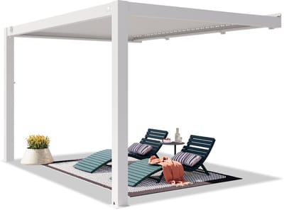 PRIMEYARD Pergola aan huis 3x4 m staanders van aluminium met aluminium lamellendak witte muurpergola