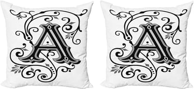 ABAKUHAUS Decoratieve kussenhoes met de letter A, 2 stuks, abstracte beginletter, 40x40 cm, zwart, wit, grijs