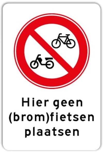 Bord Hier Geen (brom)fietsen plaatsen - Weerbestendig Aluminium - 30x45 cm - Bevestiging: Zonder bevestiging (alleen het bord)