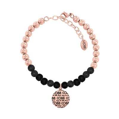 CO88 Collection Elemental 8CB 14003 Stalen Armband met Hanger - CO88 hanger en Jade Natuursteen 6 mm - Lengte 17 + 5 cm - Rosékleurig / Zwart