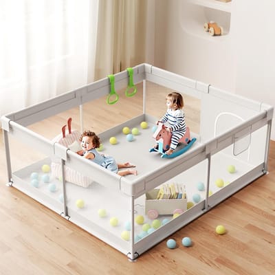Babybox 150 x 175 cm - Veilige box, XXL box met ritsdeur voor thuis (150 x 175 x 64 cm)