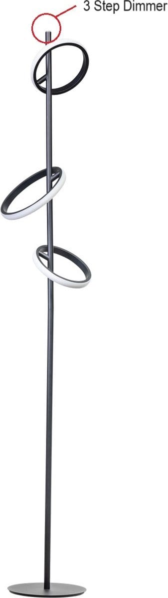 ETH Jaimy Vloerlamp 3x led Ring 2700K 3 stap dimmer inc. Zwart 18w 675Lm
