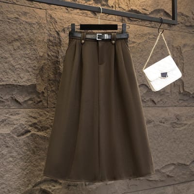 Grote Maat Dames Winter Nieuw Dikke MM Hoge Taille, Leeftijdsverjongende Slankmakende en Dikke Wollen Rok Midi-lengte A-lijn Rok 4XL gray