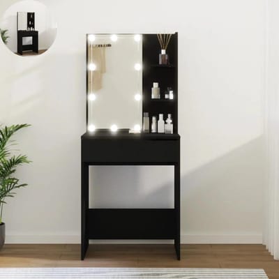Kaptafel met spiegel en verlichting - Make up tafel - Make up - Toilettafel - Met lades - 60x40x140 cm - Zwart