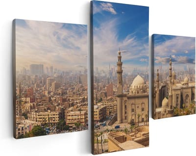 Artaza Canvas Schilderij Drieluik Moskee in Cairo, Egypte - 90x60 - Foto Op Canvas - Canvas Print