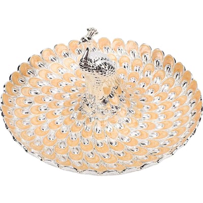 Pauwen Fruitschaal Zinklegering Metaal Pauw Bord voor Brood Snacks Taarten Snoep beige