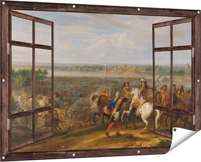 Gards Tuinposter Doorkijk Lodewijk XIV trekt bij Lobith Nederland binnen - Adam Frans van der Meulen - 150x100 cm - Tuindoek - Tuindecoratie - Wanddecoratie buiten - Tuinschilderij