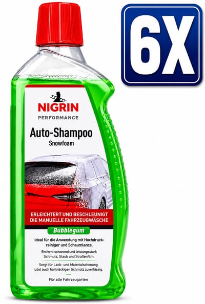 NIGRIN Auto Snowfoam 1 Liter Schuimshampoo met Bubbelgum-Geur - Set van 6 Flessen (6 L Totaal) - Voordeelverpakking Auto Schoonmaakmiddel