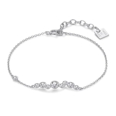 Twice As Nice Armband in zilver, 8 zirkonia, zigzag 16cm+3cm